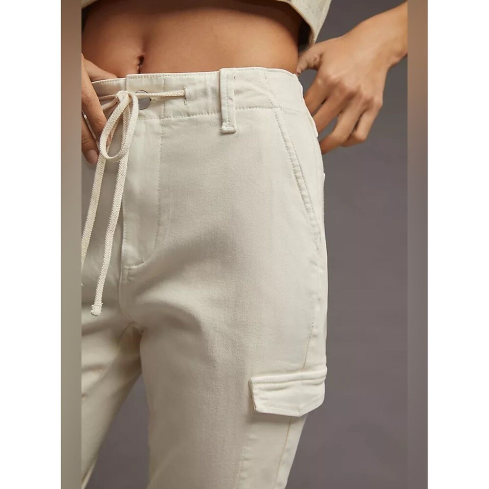 Paige Christy Cream Mid Rise Straight Leg Cargo Jogger Pants